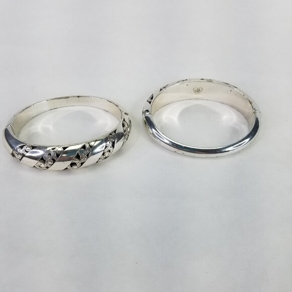 Brighton Silver Tone Kismet Open Scrollwork Hinged Cuff Bracelet Bangle Set of 2 - Picture 6 of 16